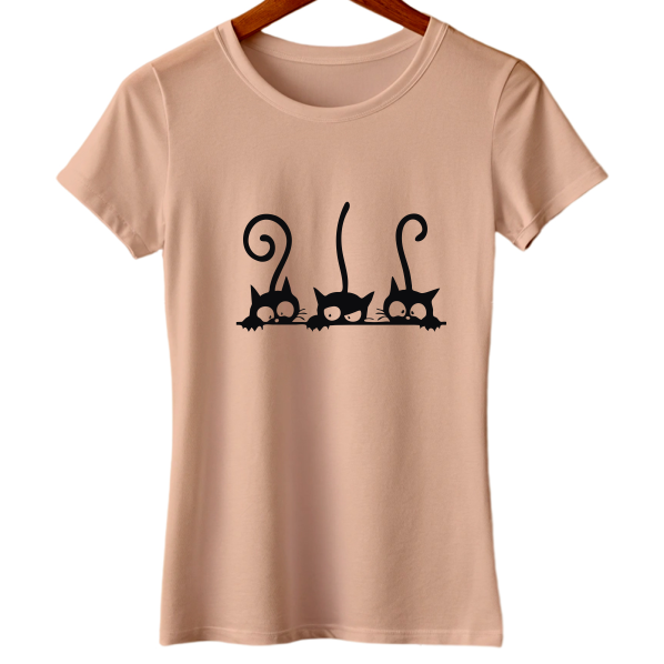 Women Peeking Cats Graphic printed T-shirt