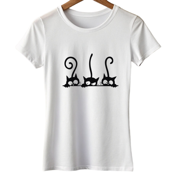Women Peeking Cats Graphic printed T-shirt