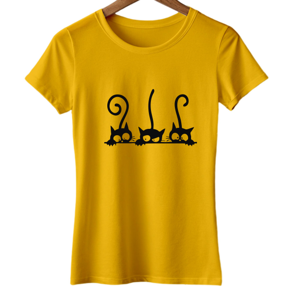 Women Peeking Cats Graphic printed T-shirt