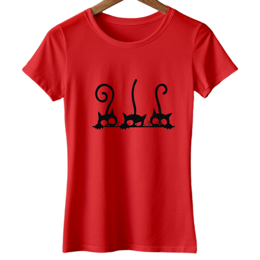 Women Peeking Cats Graphic printed T-shirt